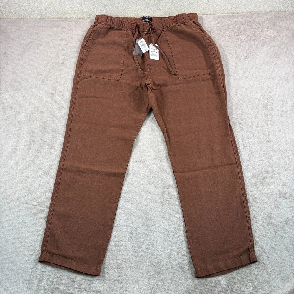 TODD SNYDER Straight Fit 100% Linen Beach Pants in‎ Cigar Men 2XL Drawcord NWT